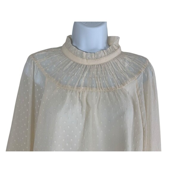 Loft Ruffle Lace Standing Collar Clip Smocked Yoke Blouse Cream Size Small NWT - Picture 4 of 13